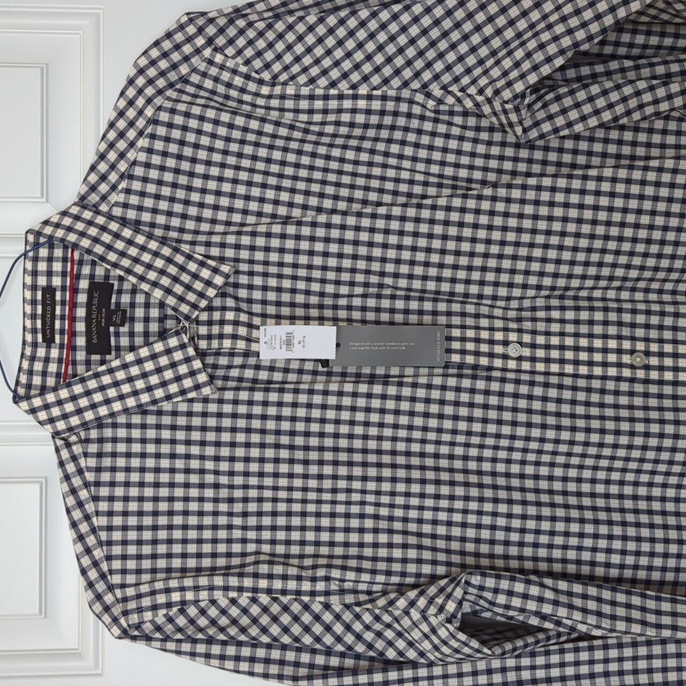 Banana Republic xl non-iron untucked fit checker print button down 17-17 1/2 nwt